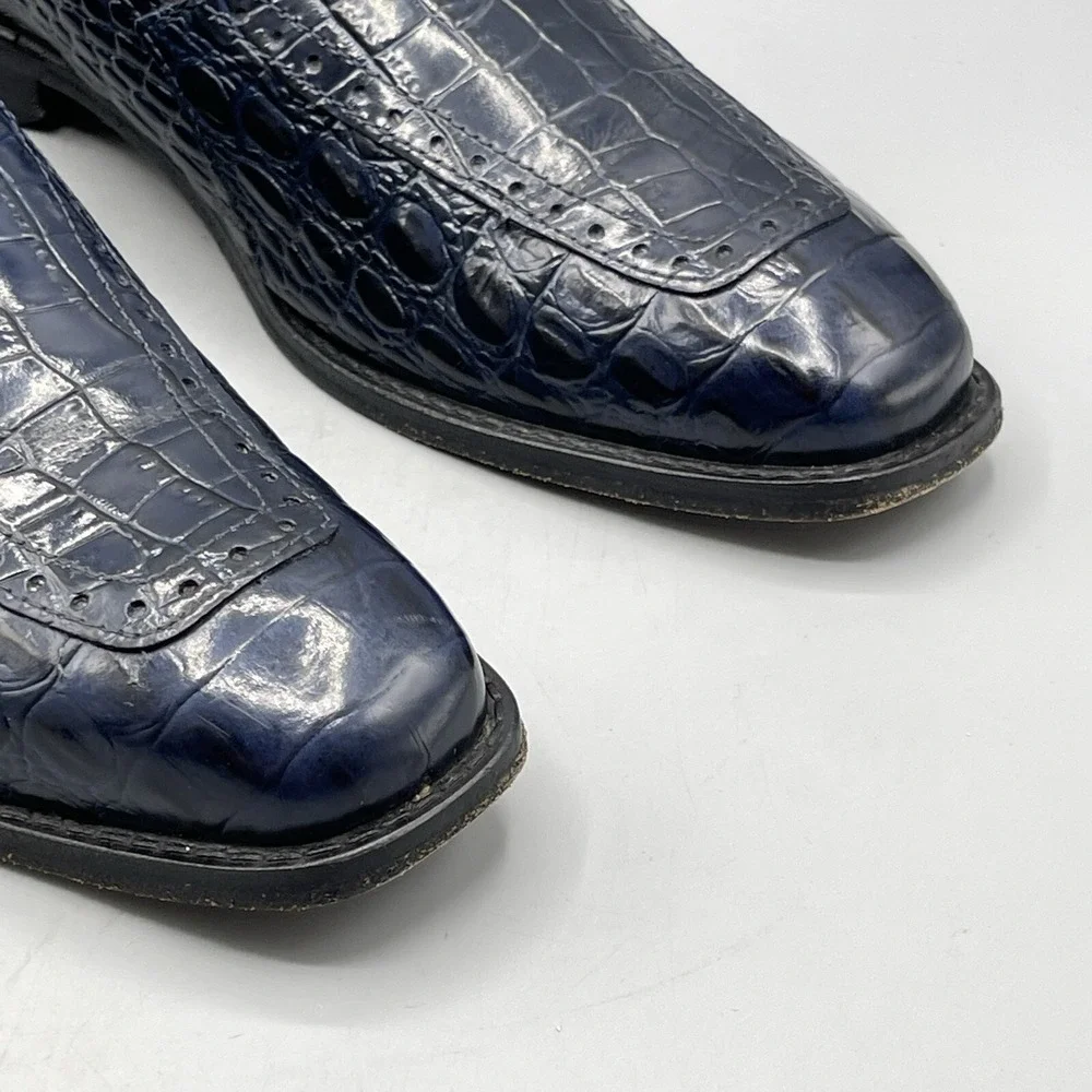 Stacy Adams Men's 7 Shoes Blue Slip On Leather Croc Print‎ Navy Tedesco 24903